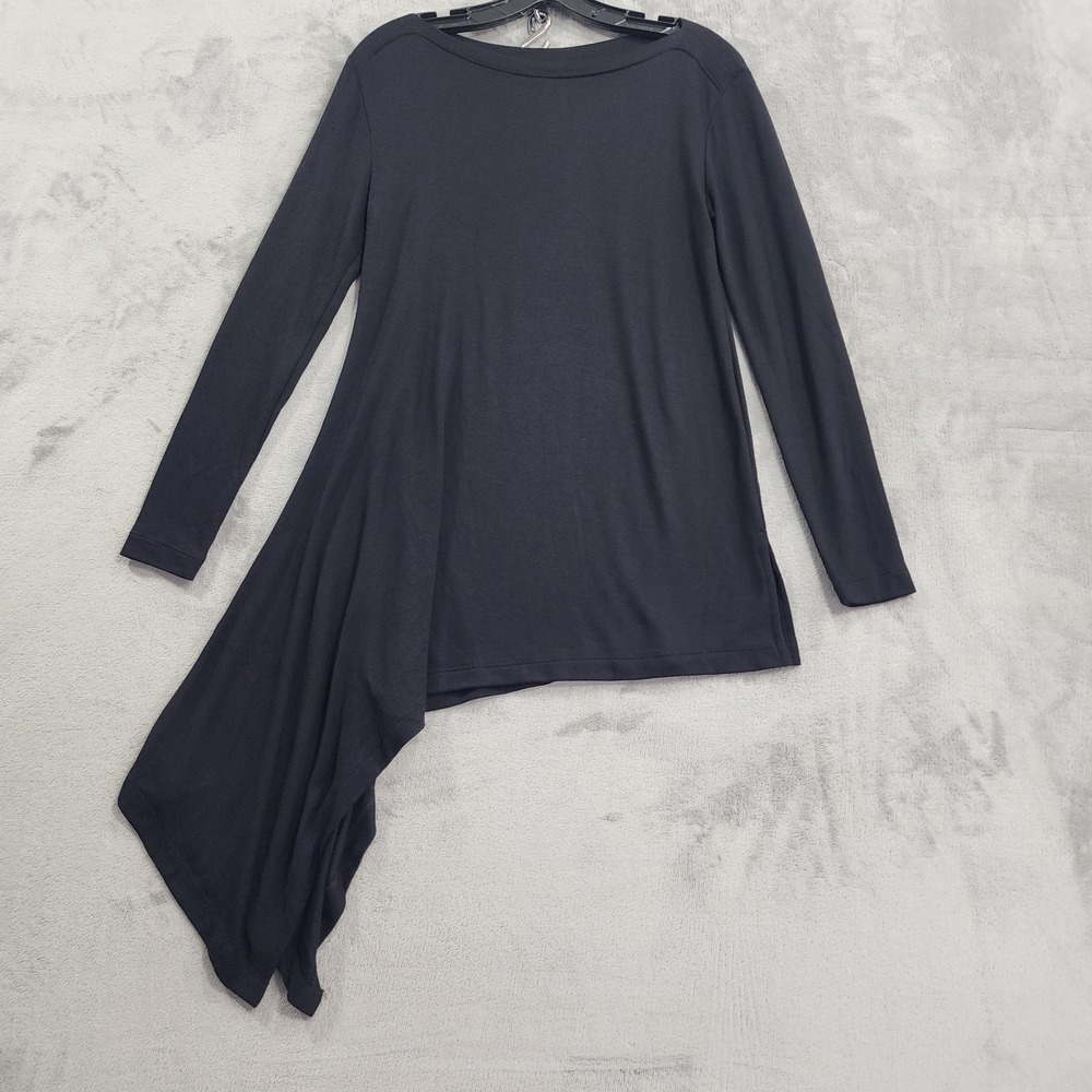 NEW Agnes & Dora Top Womens XS Black Asymmetrical French Terry Tunic Long Sleeve